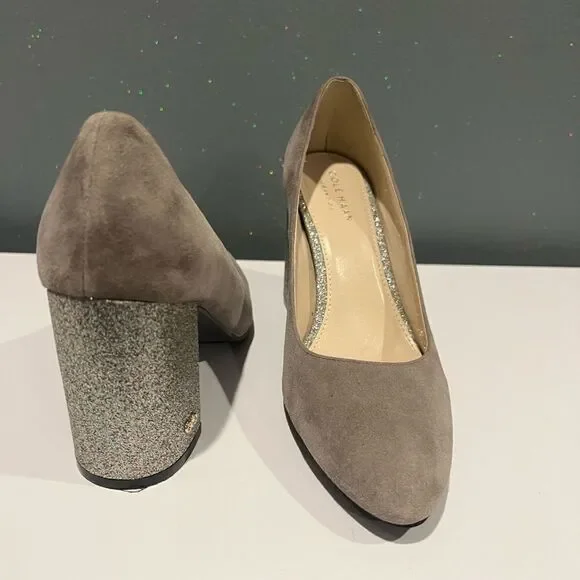 Cole Haan Alanna Suede Glitter heel pumps Grey size 6